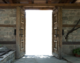 Image showing Two opened old wooden dors