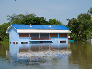 Image showing Flooded school building in Ayuttaya, Thailand