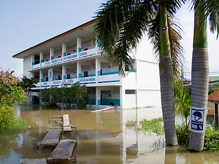 Image showing Flooded school building in Ayuttaya, Thailand