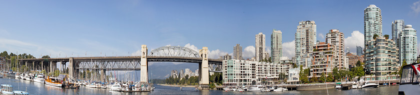 Image showing Vancouver BC Skyline and Burrard Bridge Panorama