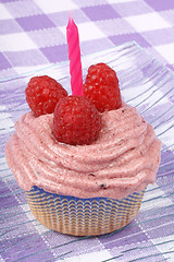 Image showing Birthday raspberry cupcake