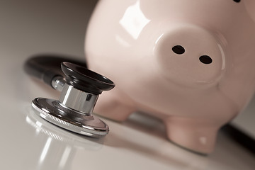 Image showing Piggy Bank and Stethoscope with Selective Focus