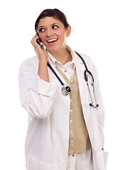 Image showing Ethnic Female Doctor or Nurse Using Cell Phone