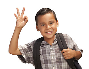 Image showing Happy Young Hispanic Boy Ready for School on White