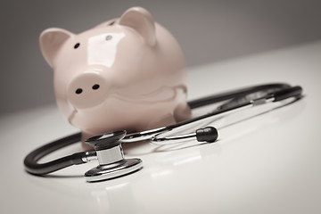 Image showing Piggy Bank and Stethoscope with Selective Focus