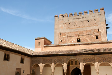 Image showing Comares Tower and Courtyard of the Myrtles in Granada