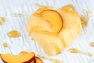 Image showing Heart shaped peach bavarian cream dessert