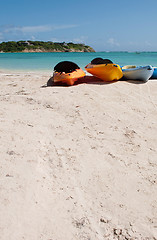 Image showing Kayaks on beach