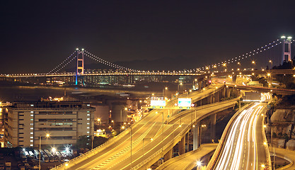 Image showing night scenes of highway Bridge in Hong Kong. 