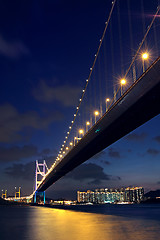 Image showing traffic highway bridge at night,hong kong