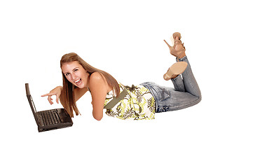 Image showing Having fun with laptop.