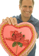 Image showing selective focus Valentine candy box middle age man