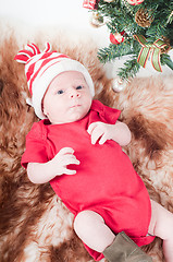 Image showing Newborn baby in chritstmas hat