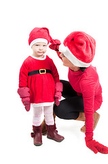 Image showing Santa mother and daughter in studio