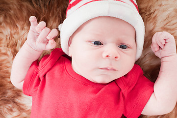 Image showing Newborn baby in chritstmas hat