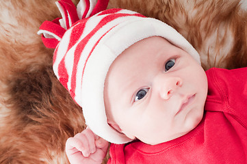 Image showing Newborn baby in chritstmas hat