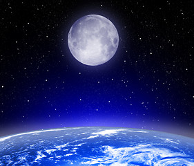 Image showing The Earth, Moon, stars