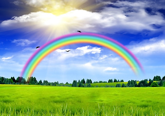 Image showing Rainbow in the blue sky