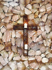 Image showing Christian Cross with Candles in Pastels