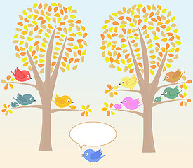 Image showing Greeting card with birds under tree vector