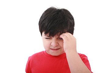 Image showing A boy with a headache; isolated on the white background 