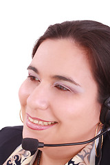 Image showing A thoughtful young operator sitting in her office 