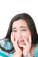 Image showing Young beautiful woman with depression isolated on white 