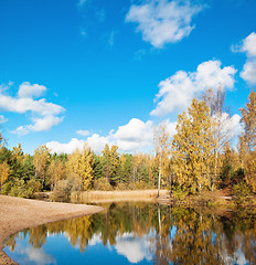 Image showing Autumn landscape at wood lake