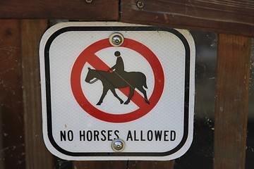 Image showing No Horses on Lawn Sign