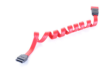 Image showing Red SATA cable twisted in spring   isolation on  white