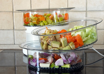 Image showing Colorful vegetables in steamer