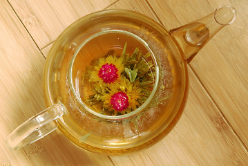 Image showing Flower tea in glass pot