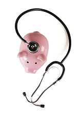 Image showing Piggy Bank and Stethoscope Isolated