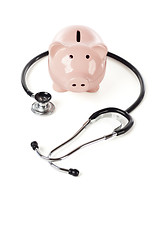 Image showing Piggy Bank and Stethoscope Isolated