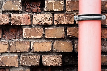 Image showing Drain pipe against brick wall