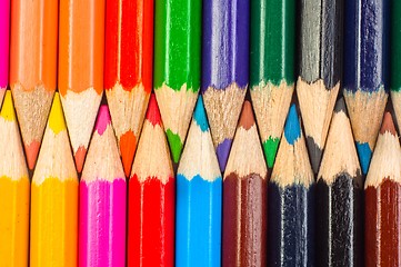 Image showing Pencils lined up in a row macro shot