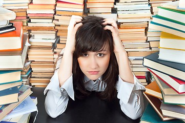 Image showing Depressed young student has lot to study in this semester