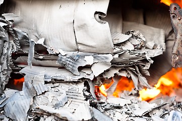 Image showing Paper burning in recycle barrel