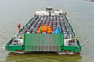 Image showing Tanker with a lot of cars carried to the market