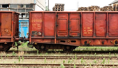 Image showing Old trains parking at trainstation