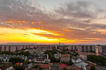 Image showing HDR image of a city with silhouettes of mountains