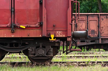 Image showing Old trains parking at trainstation