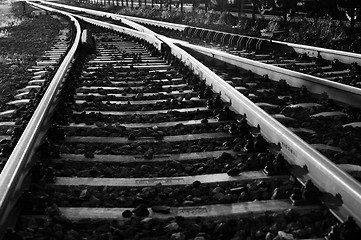 Image showing Black and white photo of some old rails