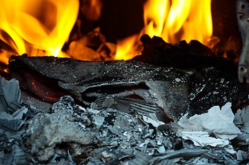 Image showing Flame burning in barrel with papers