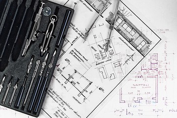 Image showing Construction plans with accessories