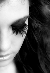 Image showing Black and white photo of a girl with extreme makeup