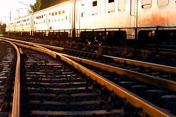 Image showing Sunset at the railway station