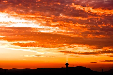 Image showing Silhouettes of mountains and sky with cliuds