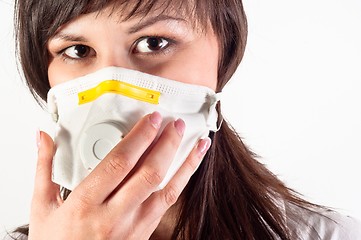 Image showing hospital worker wearing protective mask against white background