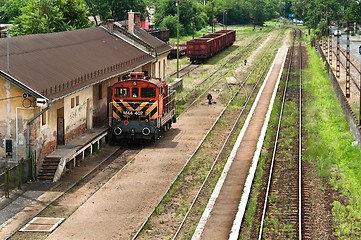 Image showing Old train parking at station